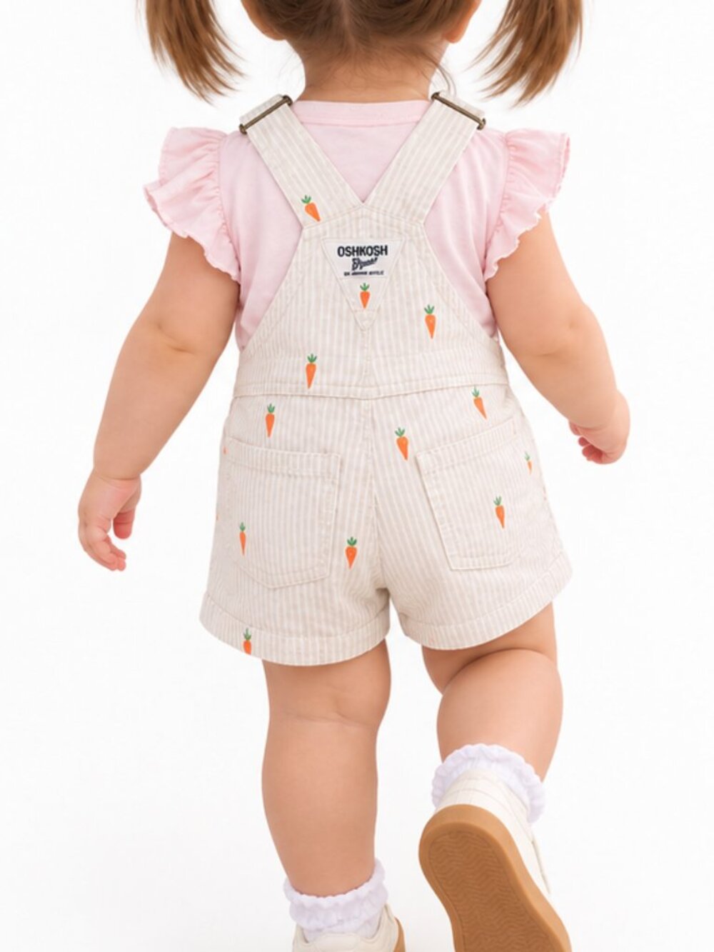 Oshkosh B’gosh Carrot Print Striped Shortalls - Cream (18 Months Baby/Toddler)